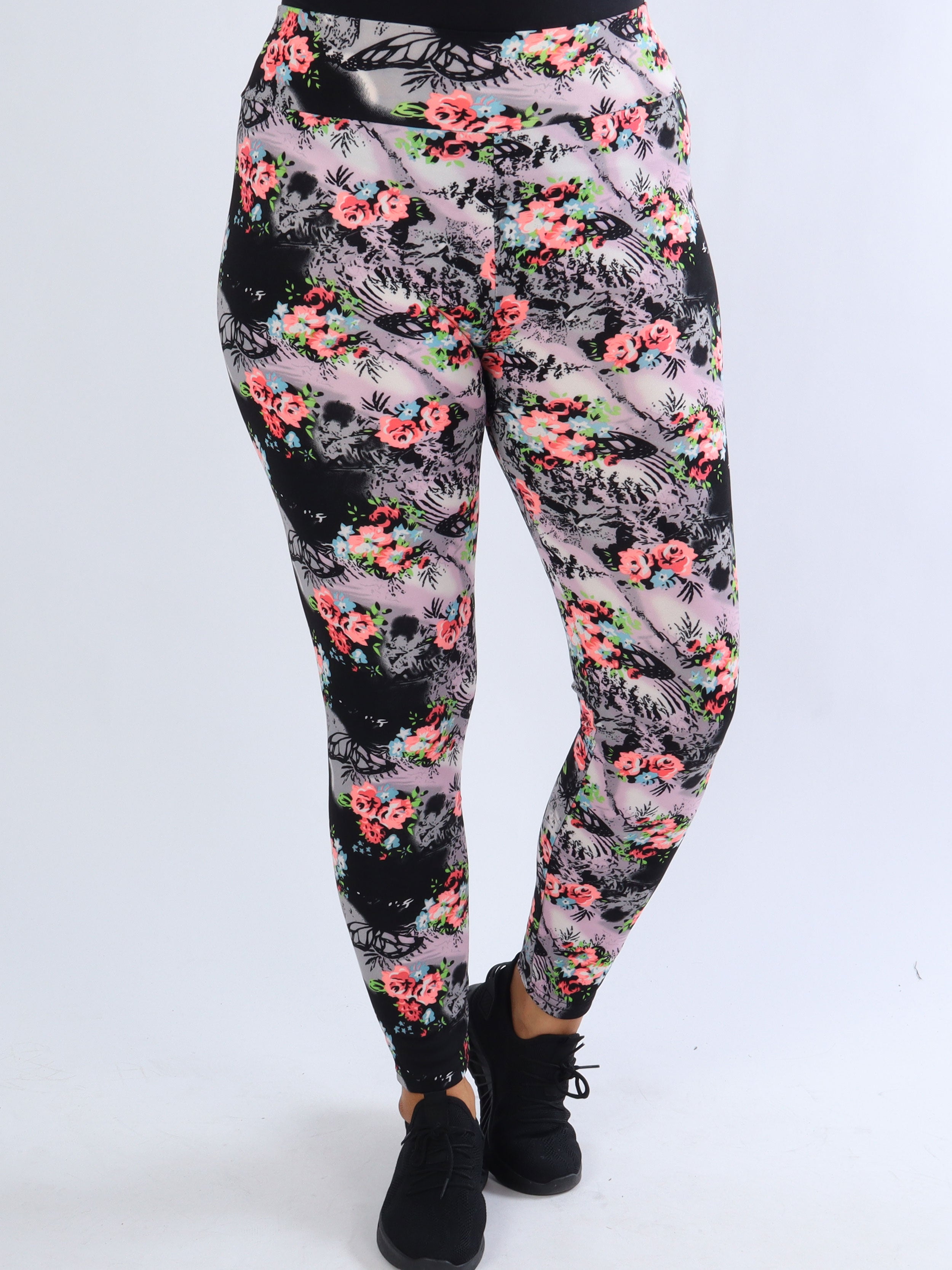 Vibe - Leggings med rosa blommor och blå blad